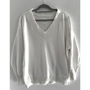 Aerie Sweatshirt Womens XS White V-Neck Oversized Cozy Comfort Distressed